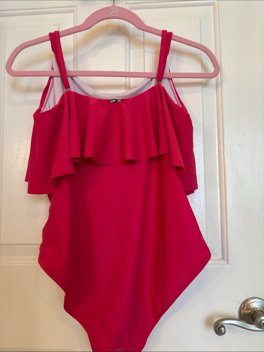 Tommy Hilfiger Women's Pink Ruffle One-Piece, Fashion Island Swimwear